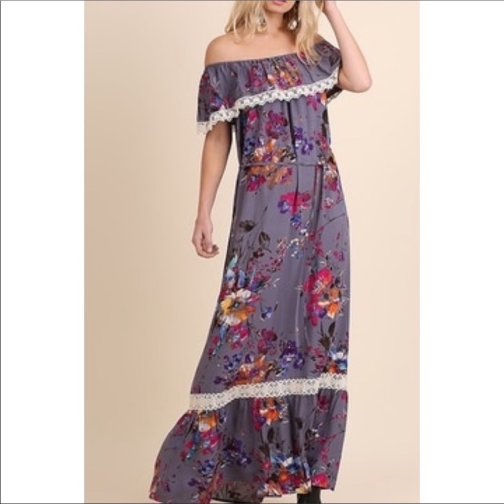 Umgee•Boho•Floral•Off the Shoulder•Maxi Dress•Lilac•Size Small
